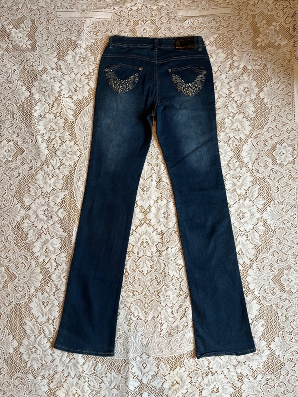 Apple Bottoms Y2K Straight Leg Low Rise Jeans, Dark Wash, Size 5/6 - Picture 2 of 9